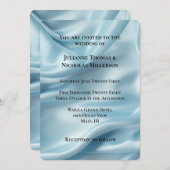かわいらしフェミニンライトブルーフェイクサテン結婚ズ 招待状 (正面/裏面)