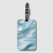 かわいらしフェミニンライトブルーフェイクサテン ラゲッジタグ (正面縦)