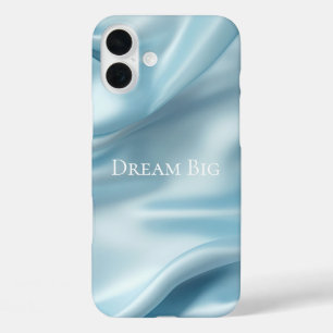 かわいらしフェミニンライトブルーフェイクサテン iPhone 16 PLUSケース