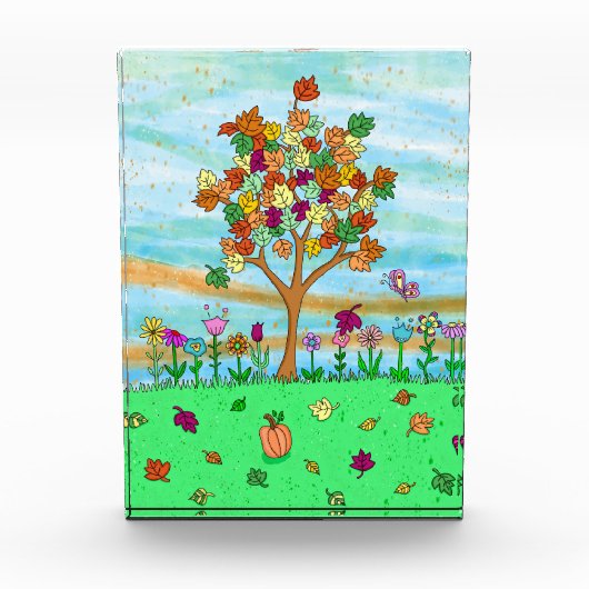 かわいらしフォークアお洒落ートオータムツリー紅葉 フォトブロック (正面)