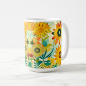 かわいらしフォークアートの花モノグラムの コーヒーマグカップ (正面右)