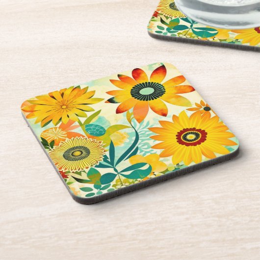 かわいらしフォークアートイエローフラワーズ コースター (左側)