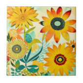 かわいらしフォークアートイエローフラワーズ タイル (正面)