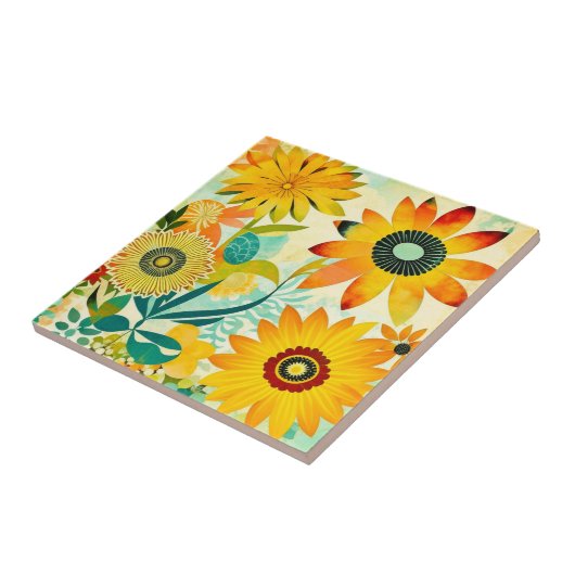 かわいらしフォークアートイエローフラワーズ タイル (側面)