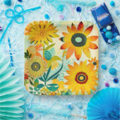 かわいらしフォークアートイエローフラワーズ ペーパープレート (パーティー)