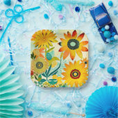 かわいらしフォークアートイエローフラワーズ ペーパープレート (パーティー)