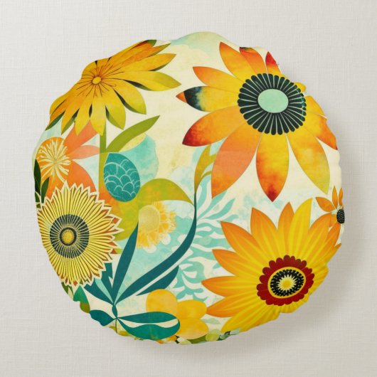 かわいらしフォークアートイエローフラワーズ ラウンドクッション (裏面)
