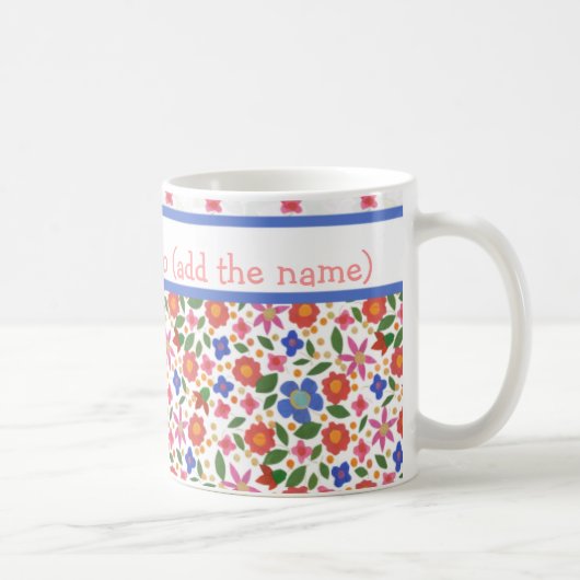 かわいらしフォークアートスタイルフローラオンホワイトコーヒーマグ コーヒーマグカップ (右)