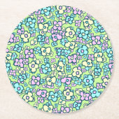 かわいらしフォークアートフラワーズパステルカラーズ春グリーン ラウンドペーパーコースター (正面)