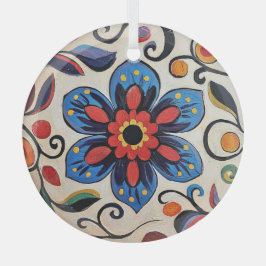 かわいらしフォークアートフラワー ガラスオーナメント