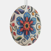 かわいらしフォークアートフラワー ガラスオーナメント (正面右)