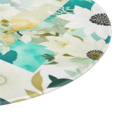 かわいらしフォークアートホワイトとターコイズの花 カッティングボード (角)