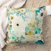 かわいらしフォークアートホワイトとターコイズの花 クッション (ブランケット)