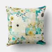 かわいらしフォークアートホワイトとターコイズの花 クッション (裏面)