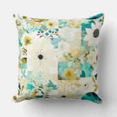 かわいらしフォークアートホワイトとターコイズの花 クッション (正面)