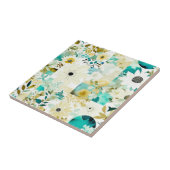 かわいらしフォークアートホワイトとターコイズの花 タイル (側面)