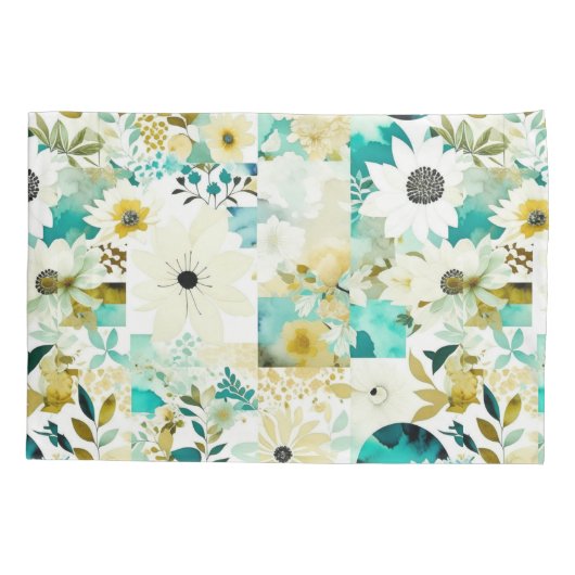 かわいらしフォークアートホワイトとターコイズの花 枕カバー (裏面)