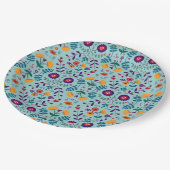 かわいらしフォークアート花の模様 ペーパープレート (アングル)