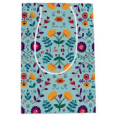 かわいらしフォークアート花の模様 ミディアムペーパーバッグ (正面)