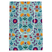 かわいらしフォークアート花の模様 ミディアムペーパーバッグ (裏面)