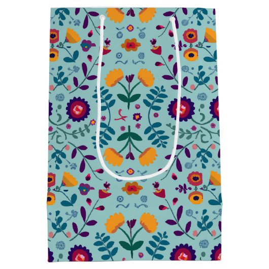 かわいらしフォークアート花の模様 ミディアムペーパーバッグ (裏面)