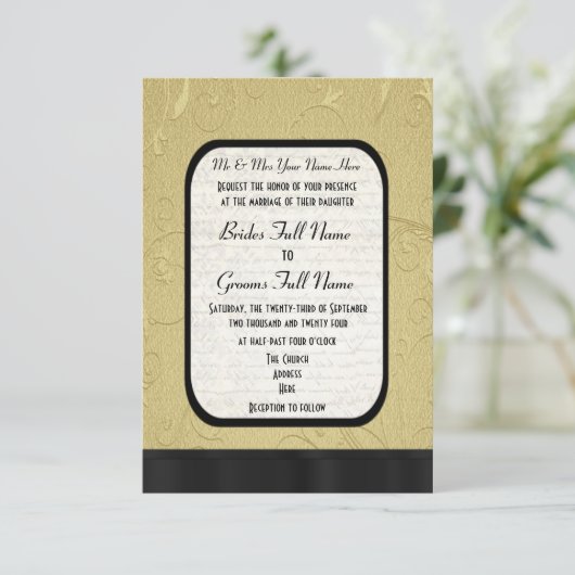 かわいらしフォーマル結婚金ゴールド 招待状 (スタンド正面)
