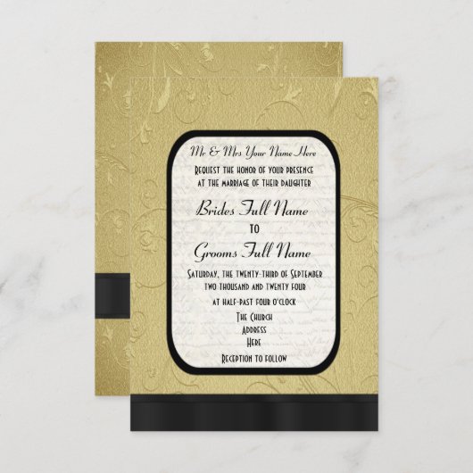 かわいらしフォーマル結婚金ゴールド 招待状 (正面/裏面)