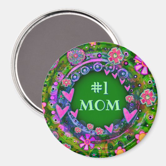 かわいらしフローラお洒落おもしろい#1マムグリーンピンク マグネット (正面/裏面)