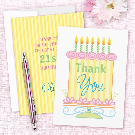 かわいらしフローラお誕生日ケーキ サンキューカード