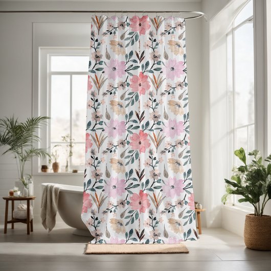かわいらしフローラの装飾的な目を引く シャワーカーテン