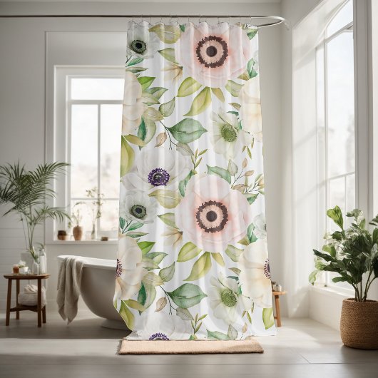 かわいらしフローラの装飾的な目を引く シャワーカーテン