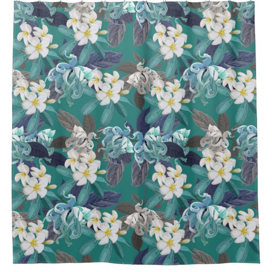 かわいらしフローラの装飾的な目を引く シャワーカーテン (正面)