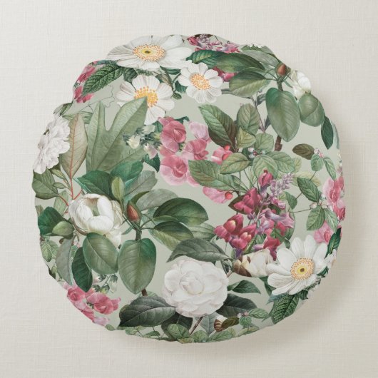 かわいらしフローラの装飾的な目を引く ラウンドクッション (正面)