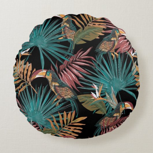 かわいらしフローラの装飾的な目を引く ラウンドクッション (正面)