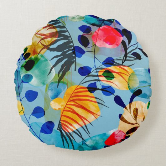 かわいらしフローラの装飾的な目を引く ラウンドクッション (正面)