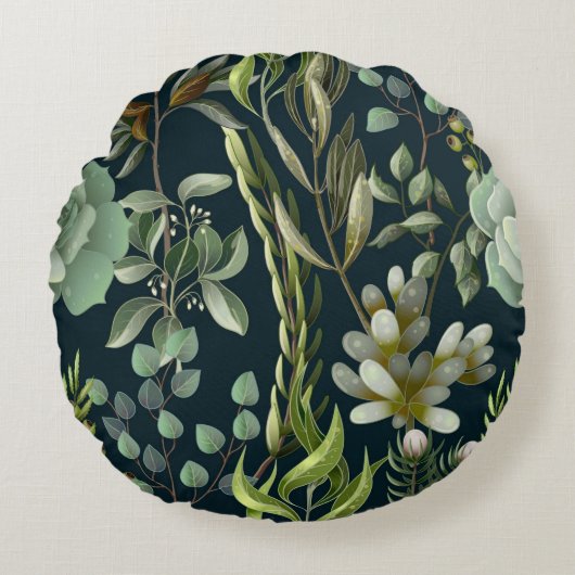 かわいらしフローラの装飾的な目を引く ラウンドクッション (正面)