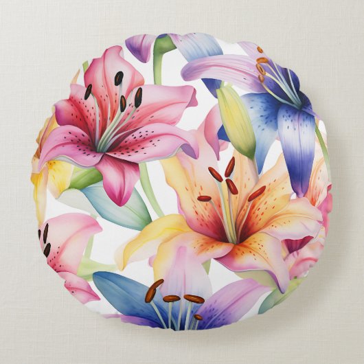 かわいらしフローラの装飾的な目を引く ラウンドクッション (正面)