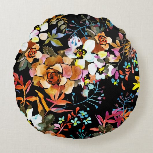 かわいらしフローラの装飾的な目を引く ラウンドクッション (正面)