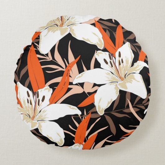かわいらしフローラの装飾的な目を引く ラウンドクッション (正面)