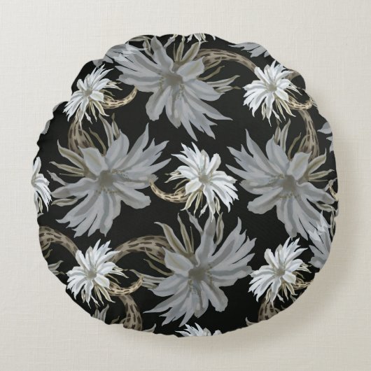 かわいらしフローラの装飾的な目を引く ラウンドクッション (正面)