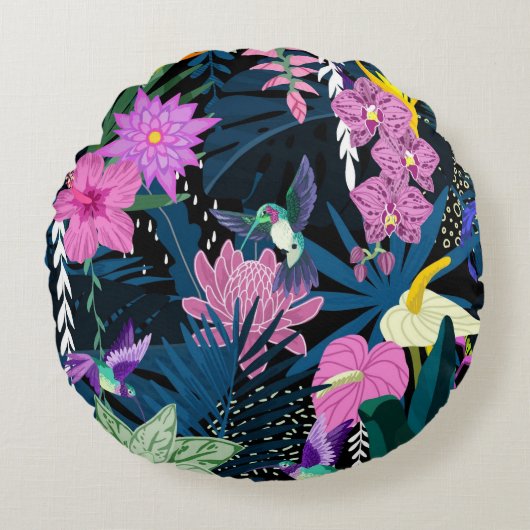 かわいらしフローラの装飾的な目を引く ラウンドクッション (正面)
