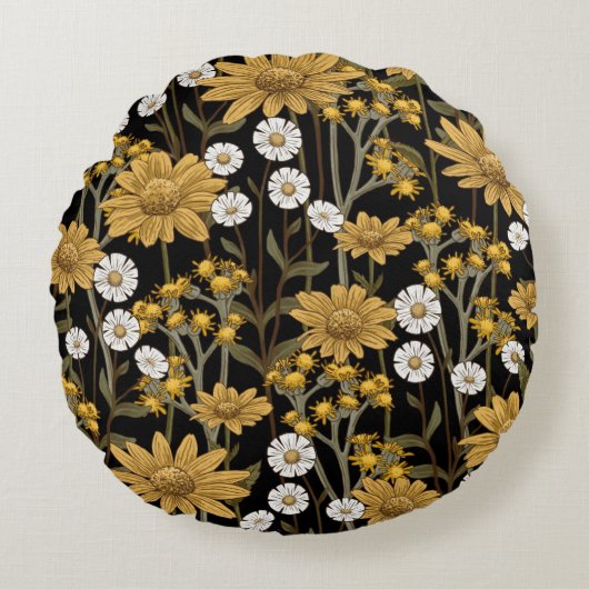かわいらしフローラの装飾的な目を引く ラウンドクッション (正面)