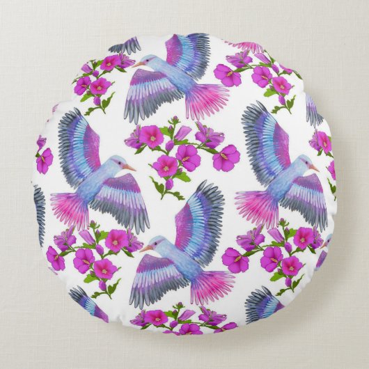 かわいらしフローラの装飾的な目を引く ラウンドクッション (正面)