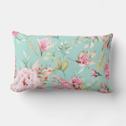 かわいらしフローラの装飾的な目を引く ランバークッション (正面)