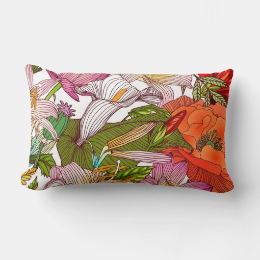 かわいらしフローラの装飾的な目を引く ランバークッション (正面)