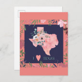 かわいらしフローラアイラブテキサス州州地図はがき ポストカード (正面/裏面)