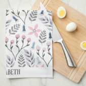 かわいらしフローライラストレーション降下植物 キッチンタオル (四つ折り)