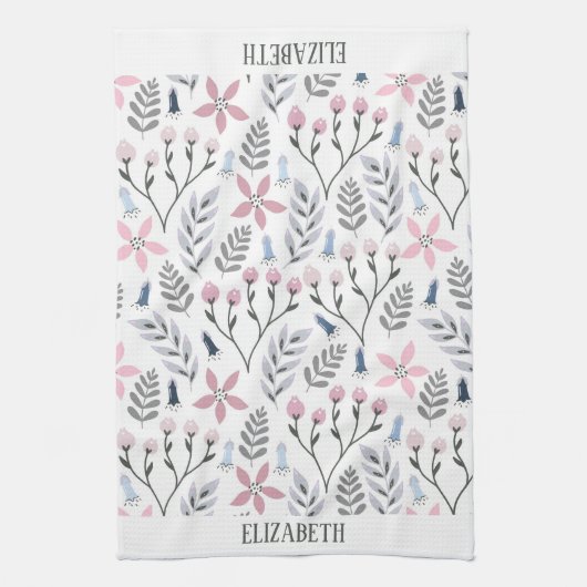 かわいらしフローライラストレーション降下植物 キッチンタオル (縦)