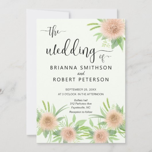 かわいらしフローラウォーターカラーアスター結婚の花 招待状 (正面)