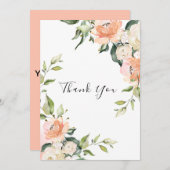 かわいらしフローラウォーターカラーピーチ結婚ーズ サンキューカード (正面/裏面)